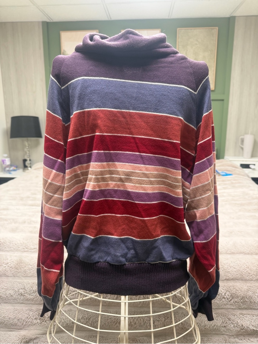 Vintage EV Ltd Striped Cowl-Neck Sweater in Purple and Multicolor
